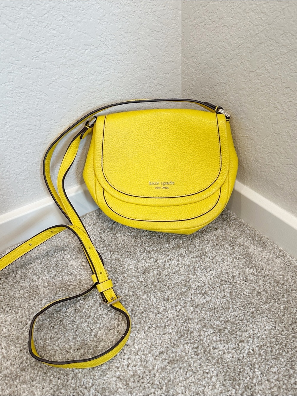 kate spade Bright Yellow Pebbled Leather Saddle Crossbody